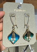 Teal Petal Beaded Drop Earrings - W3-0282
