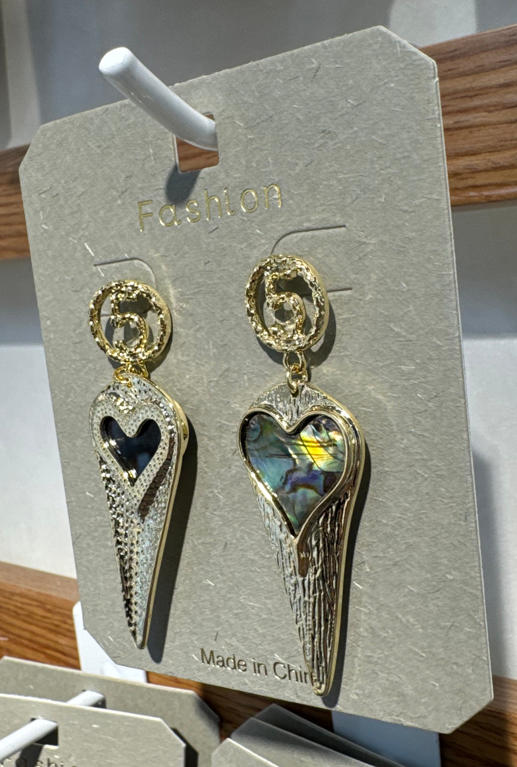 Asymmetric Long Heart Drop Earrings - W3-0284