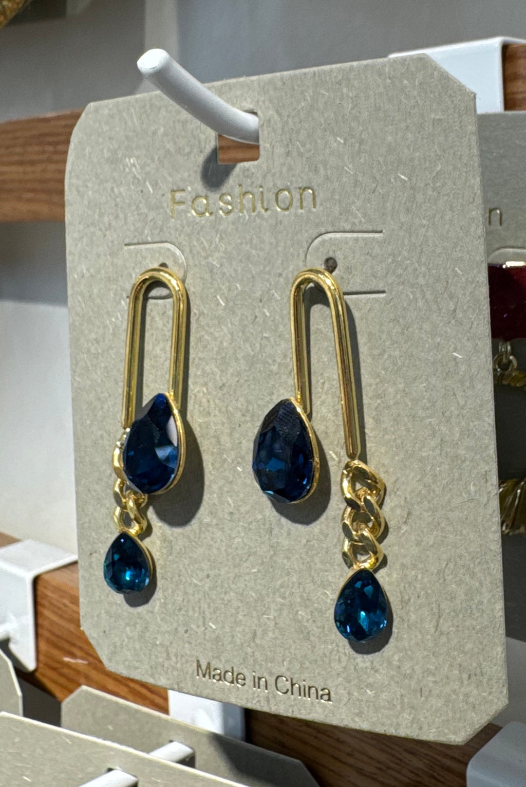 Blue Teardrop Asymmetric Earrings - W3-0285