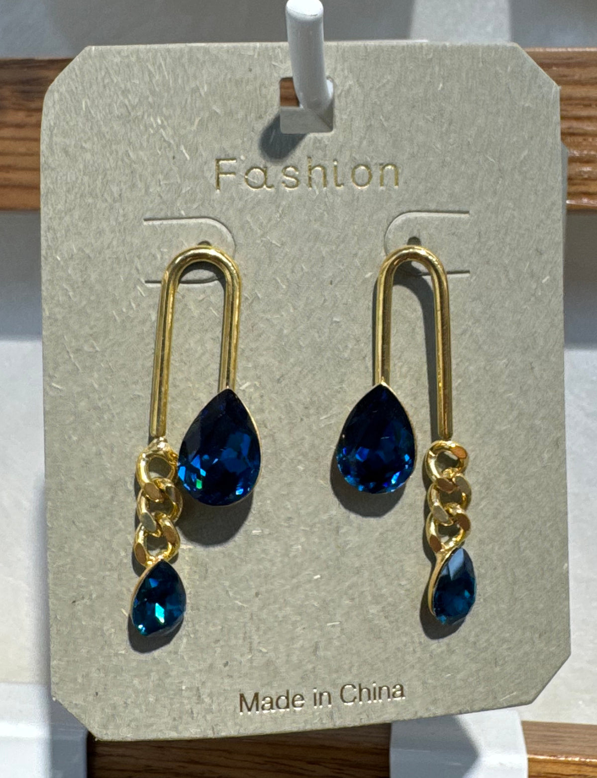 Blue Teardrop Asymmetric Earrings - W3-0285