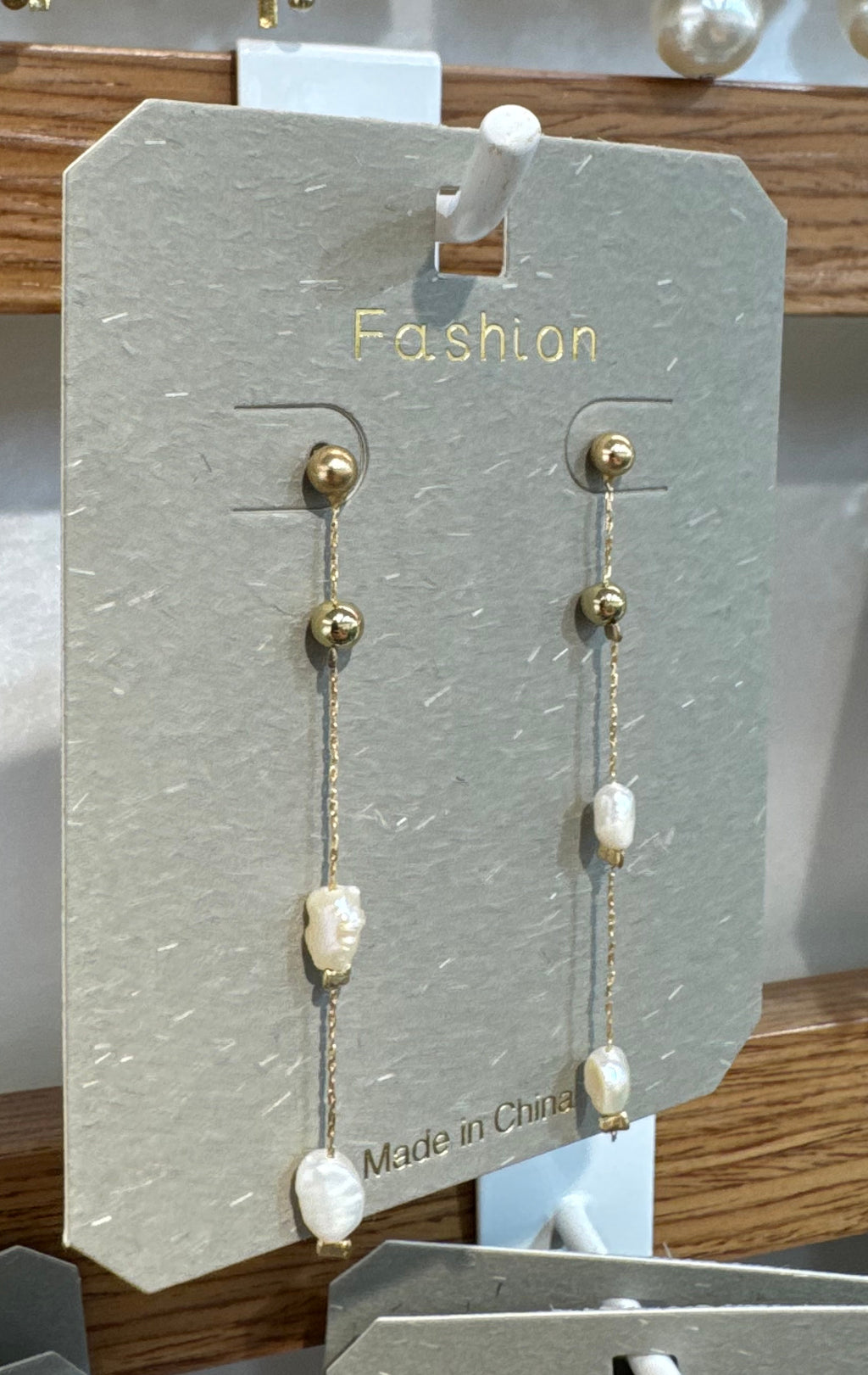 Long Pearl-Style Station Earrings - W3-0288