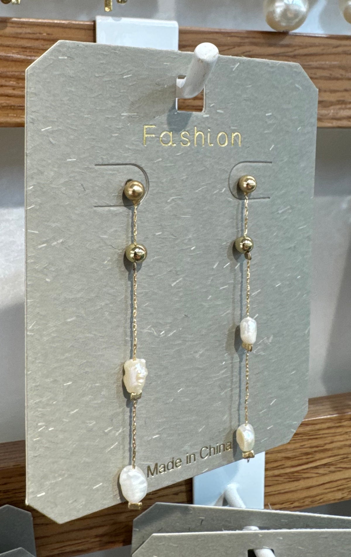 Long Pearl-Style Station Earrings - W3-0288