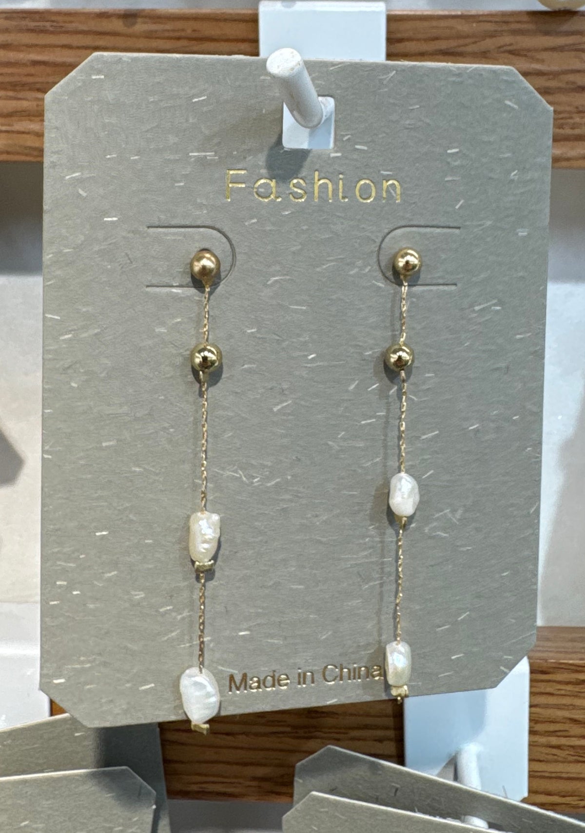 Long Pearl-Style Station Earrings - W3-0288