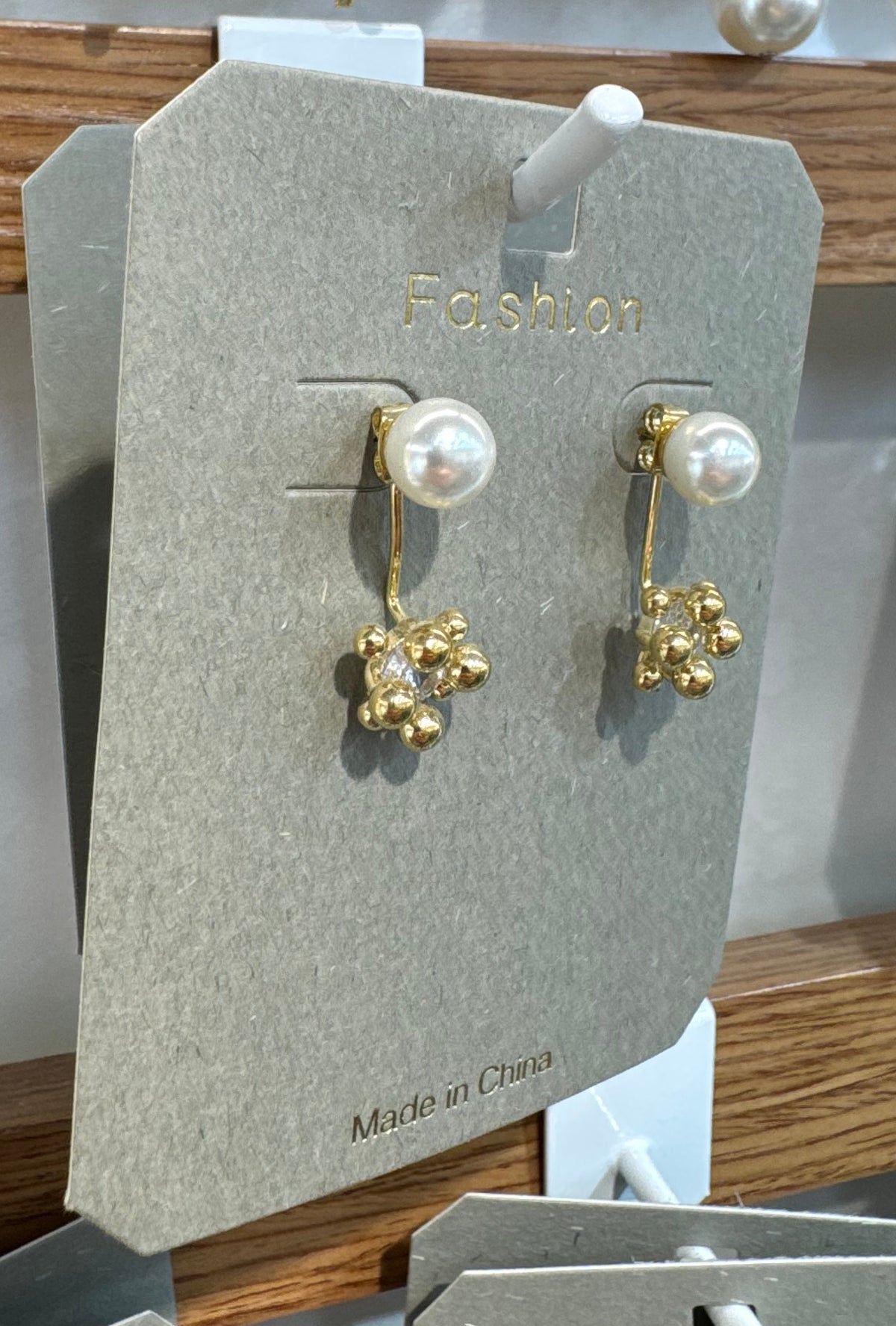 Pearl-Style Stud Flower Earrings - W3-0289