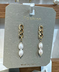 Double White Bead Chain Earrings - W3-0290