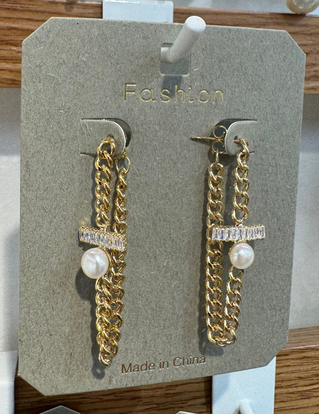 Sparkling Bar Beaded Chain Earrings - W3-0291