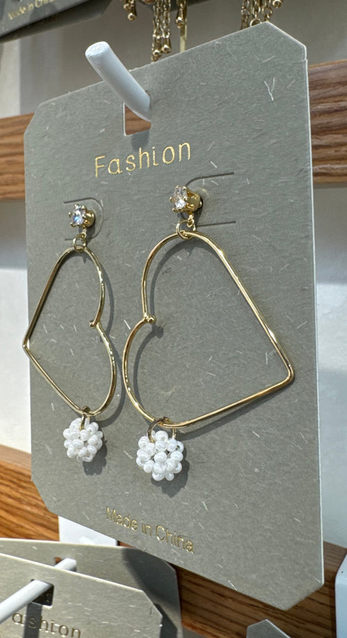 Angular Loop Beaded Flower Earrings - W3-0294