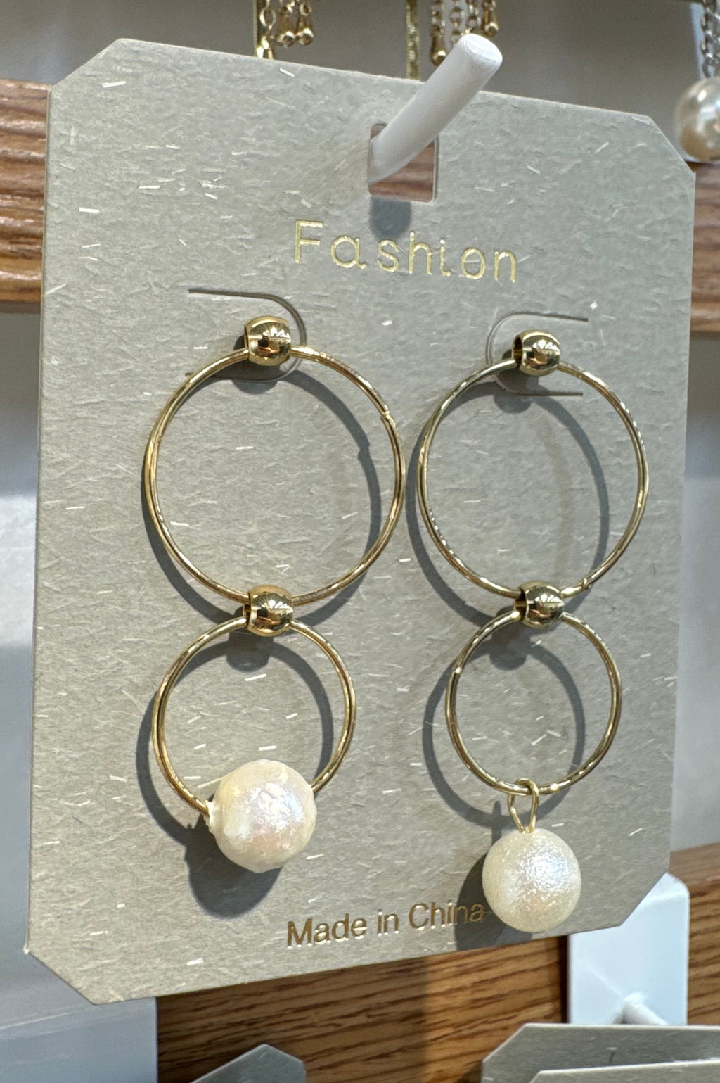 Double Ring Pearl-Style Earrings - W3-0297