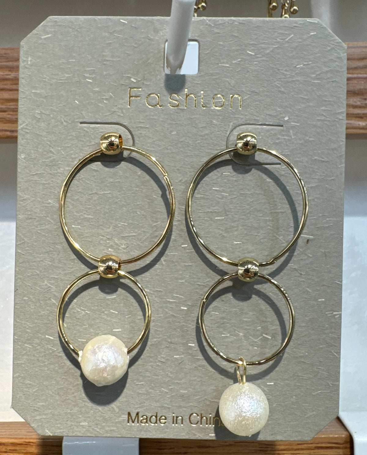 Double Ring Pearl-Style Earrings - W3-0297