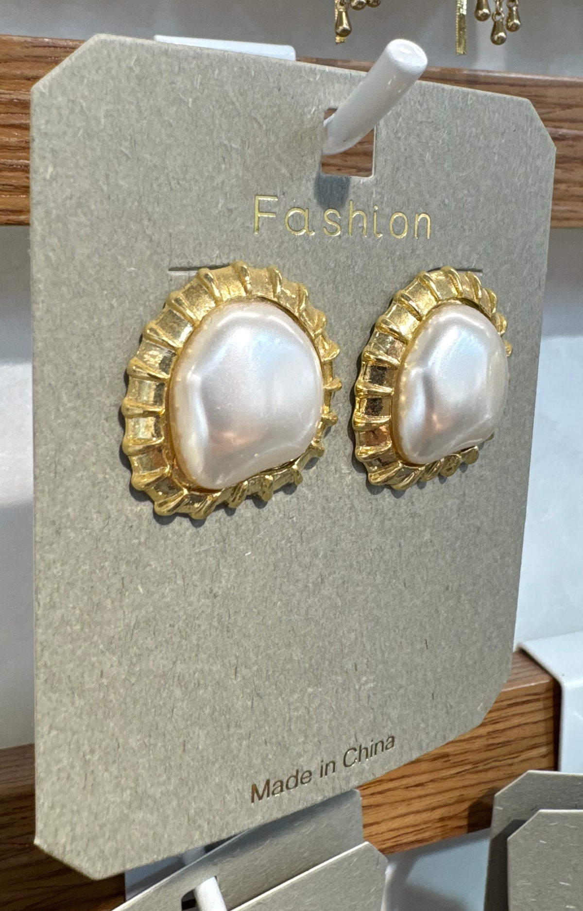 Ornate Pearl-Style Stud Earrings - W3-0302