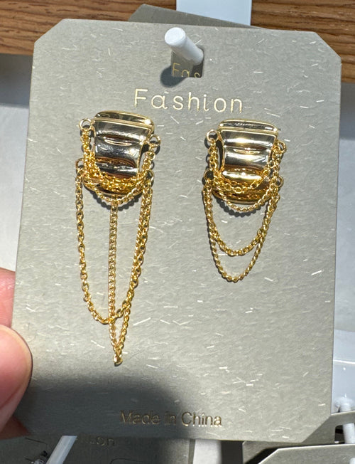 Asymmetric Layered Chain Earrings - W3-0305