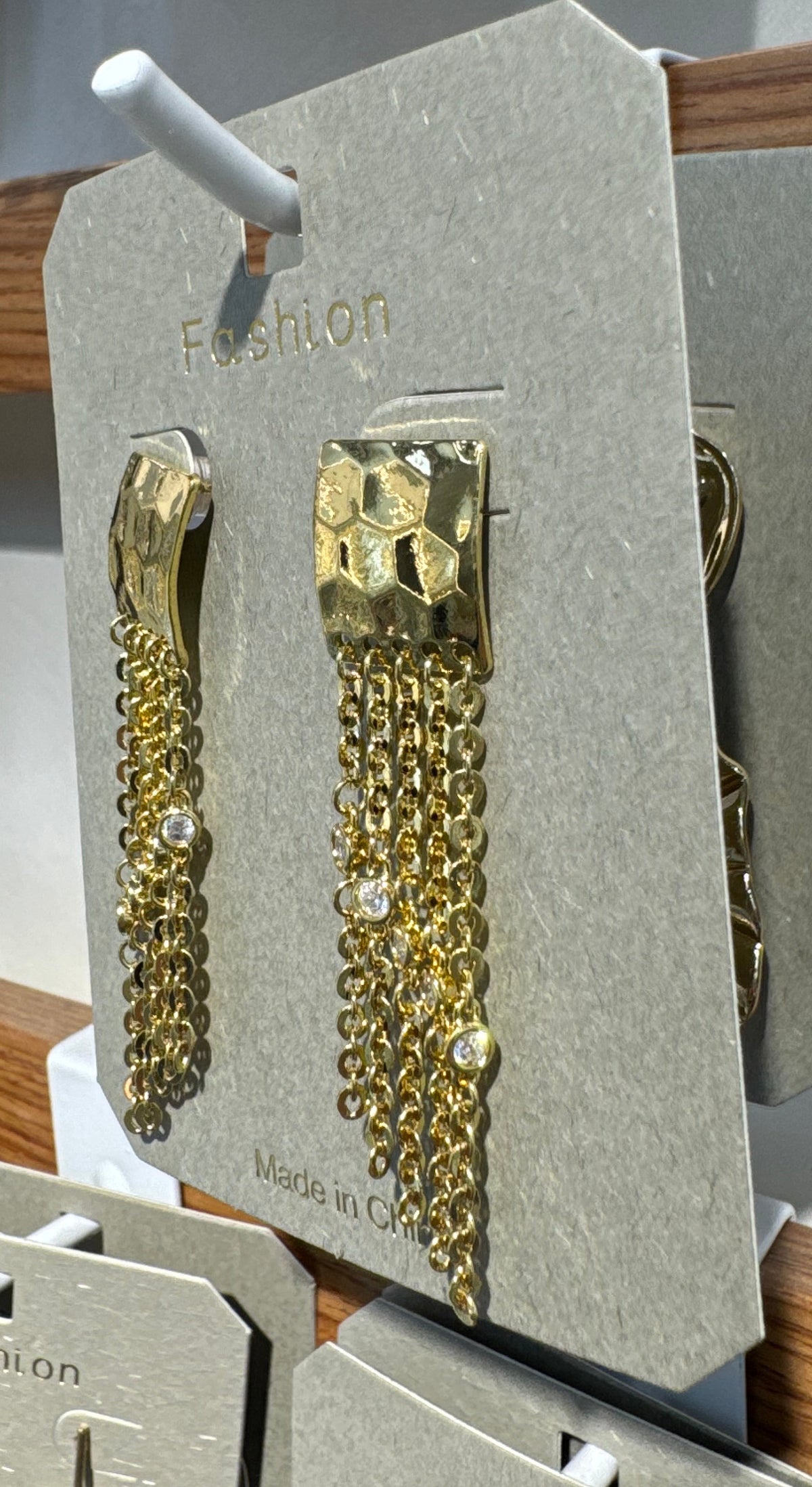 Hammered Stud Chain Tassel Earrings - W3-0308