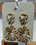 Pleated Round Flower Drop Earrings - W3-0309
