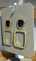 Black Stud Rectangle Frame Earrings - W3-0311