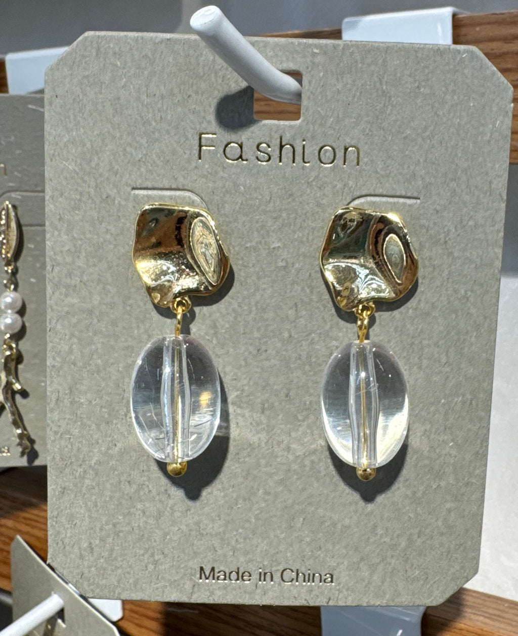 Clear Oval Bead Drop Earrings - W3-0317