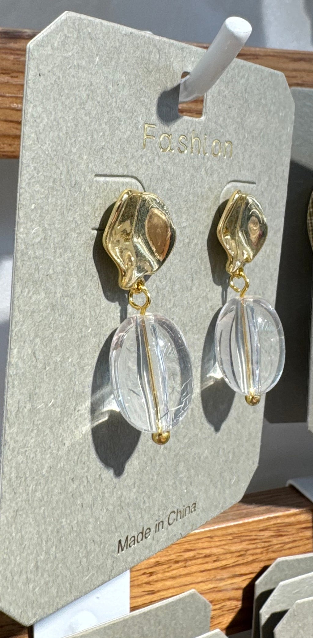 Clear Oval Bead Drop Earrings - W3-0317