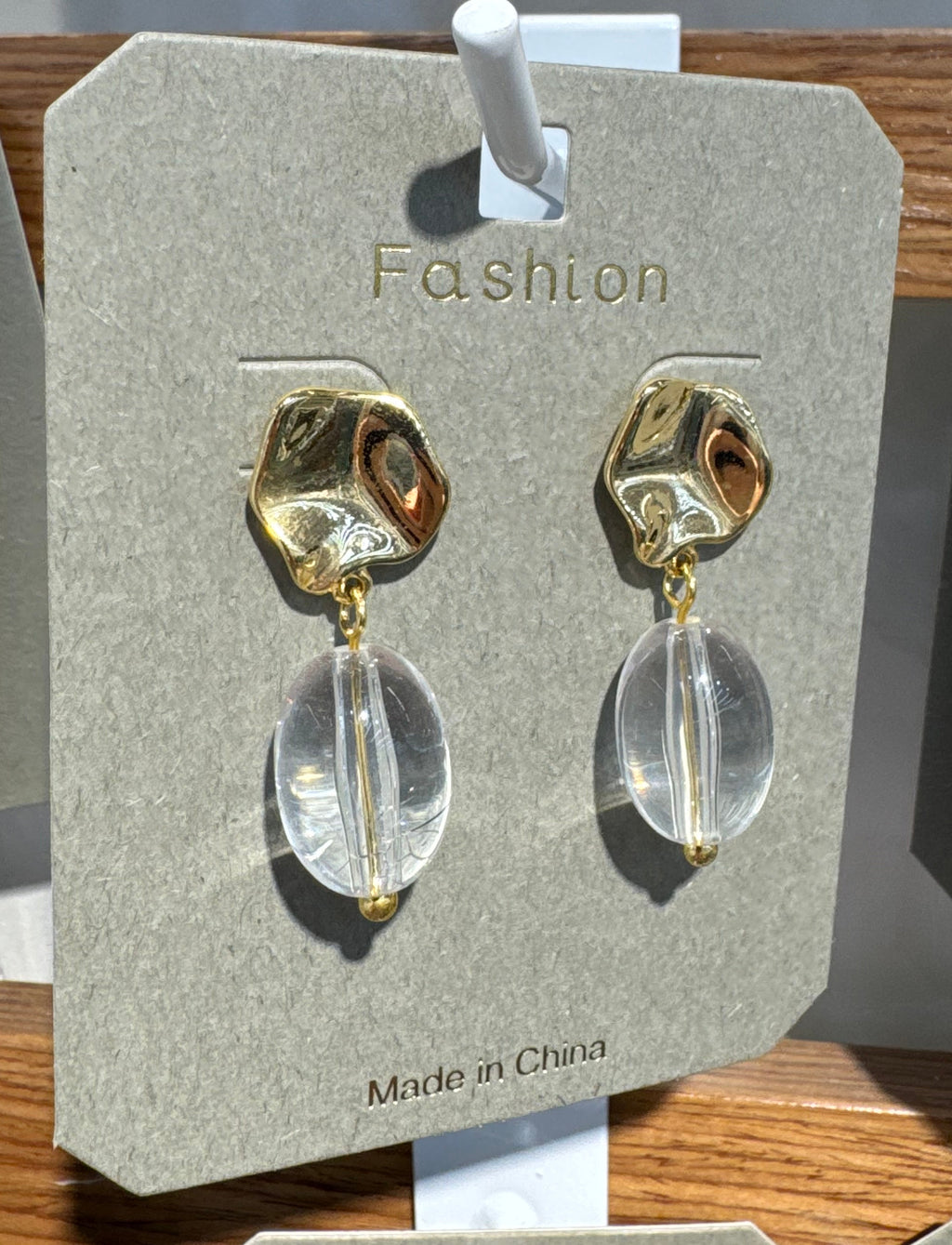 Clear Oval Bead Drop Earrings - W3-0317