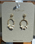 White Bead Crescent Drop Earrings - W3-0319