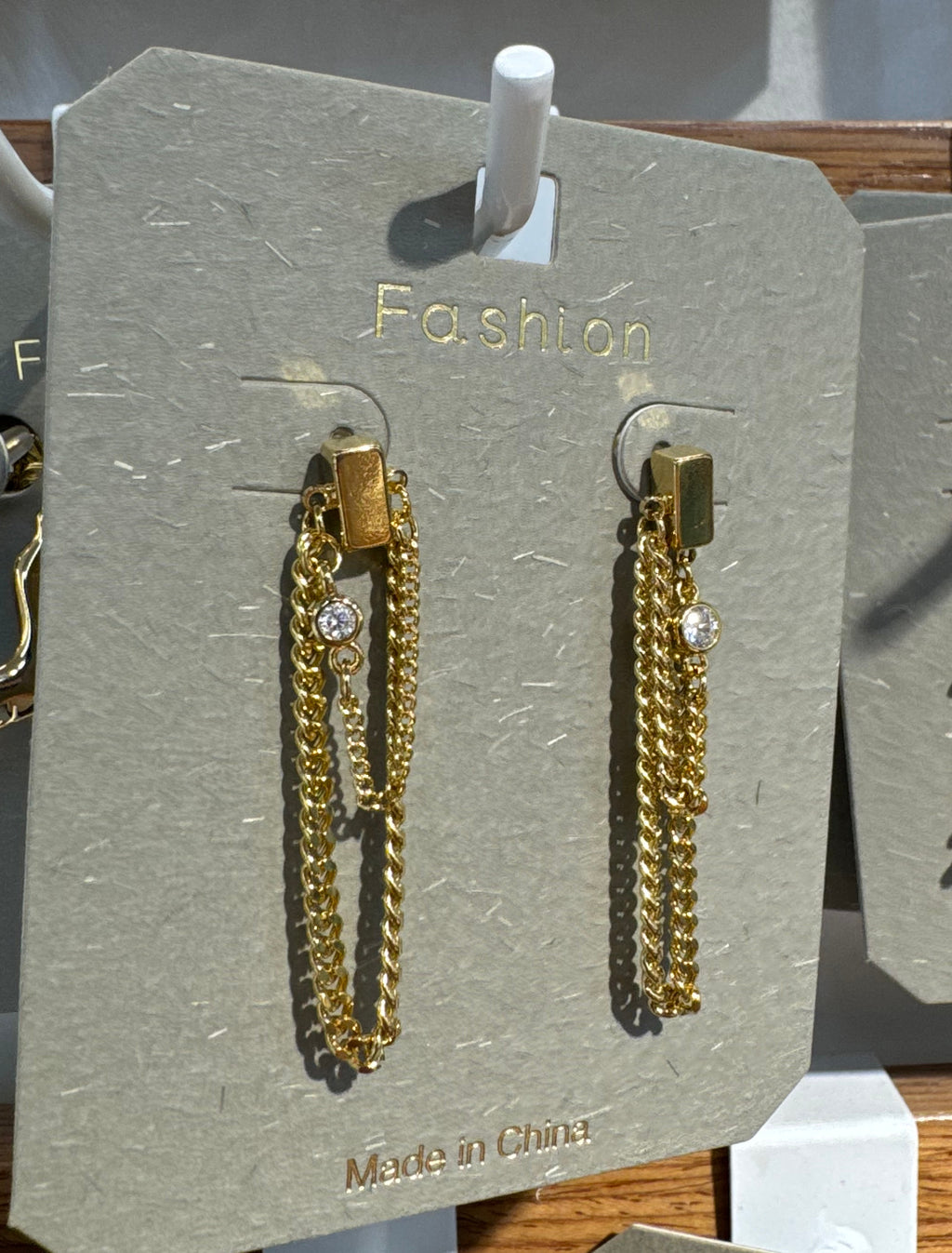 Layered Chain Sparkle Drop Earrings - W3-0320