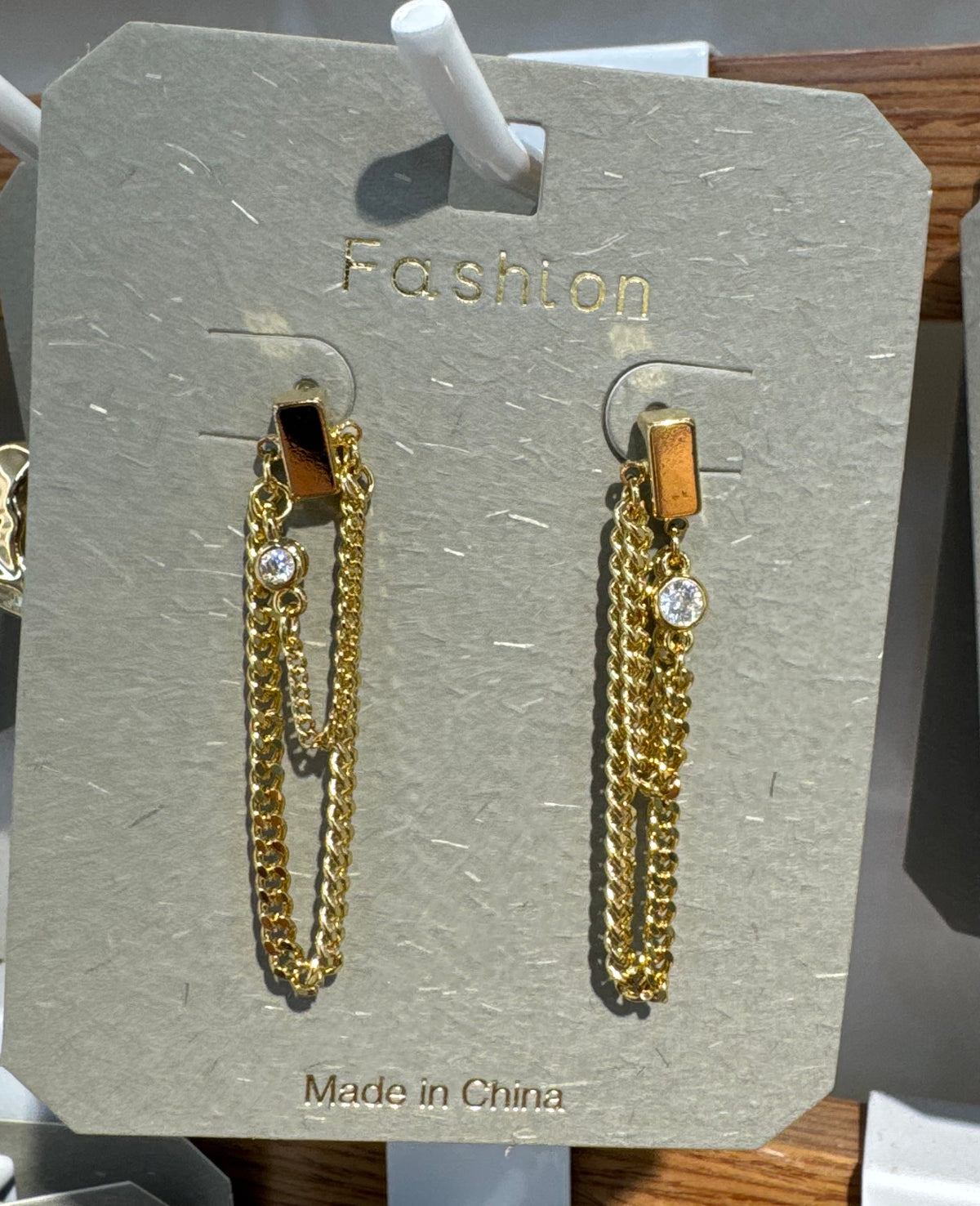 Layered Chain Sparkle Drop Earrings - W3-0320