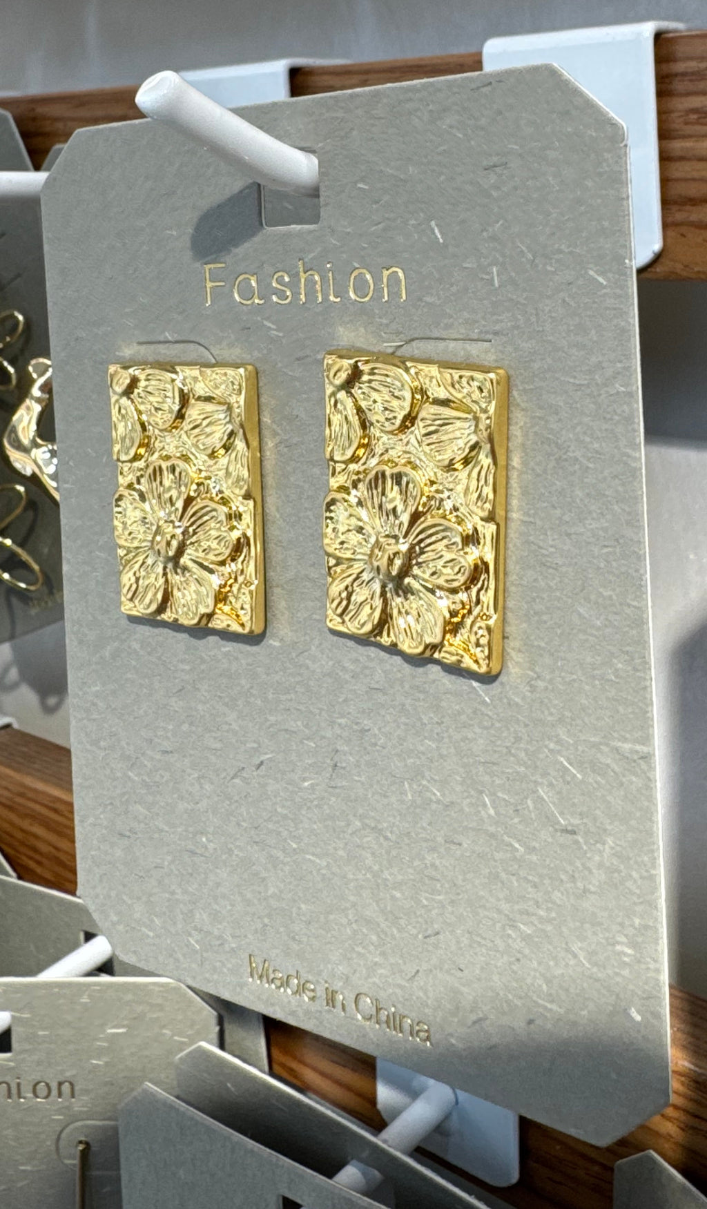 Embossed Rectangle Stud Earrings - W3-0322