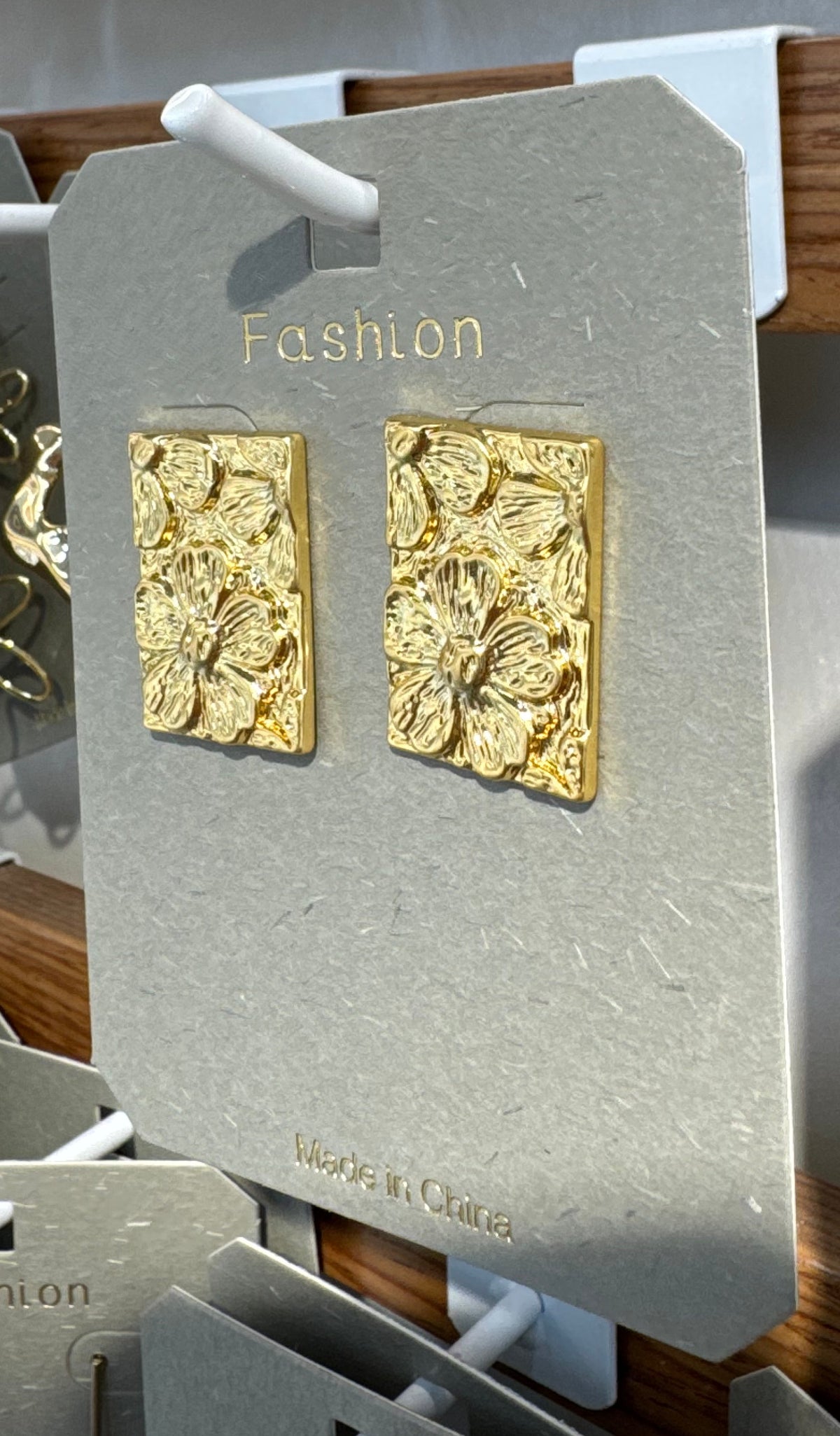 Embossed Rectangle Stud Earrings - W3-0322