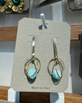 Blue Bead Oval Loop Earrings - W3-0326