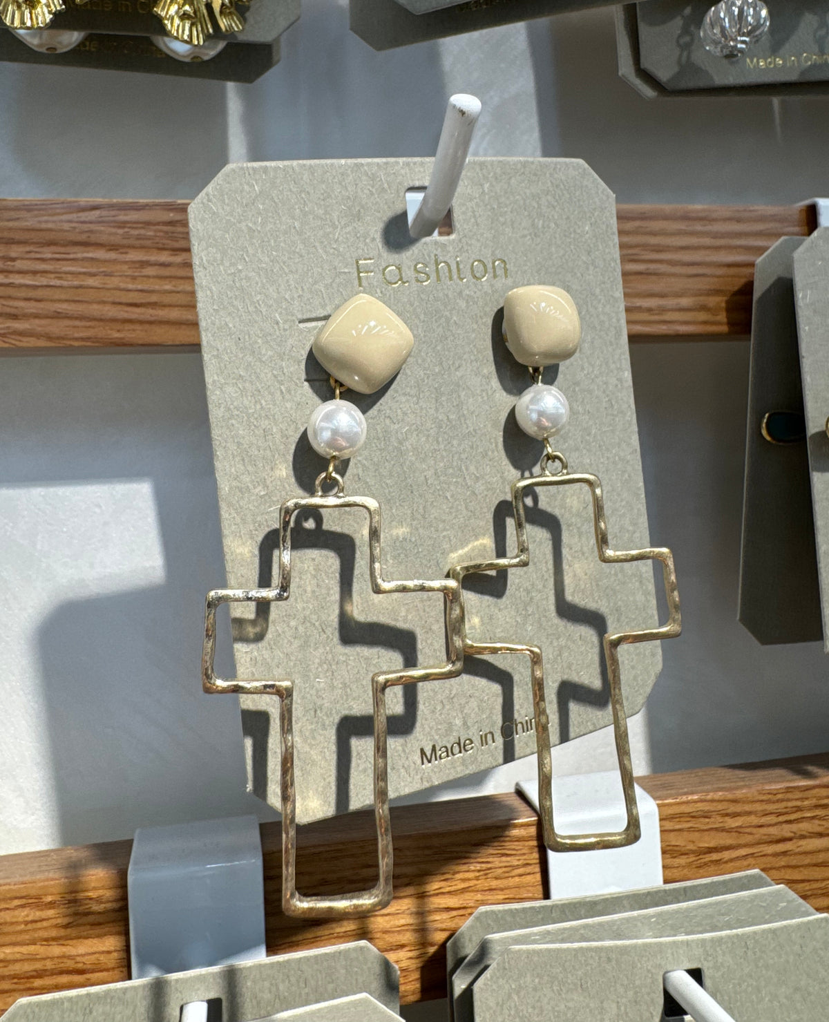 Layered Cross Pearl Earrings - W3-0332