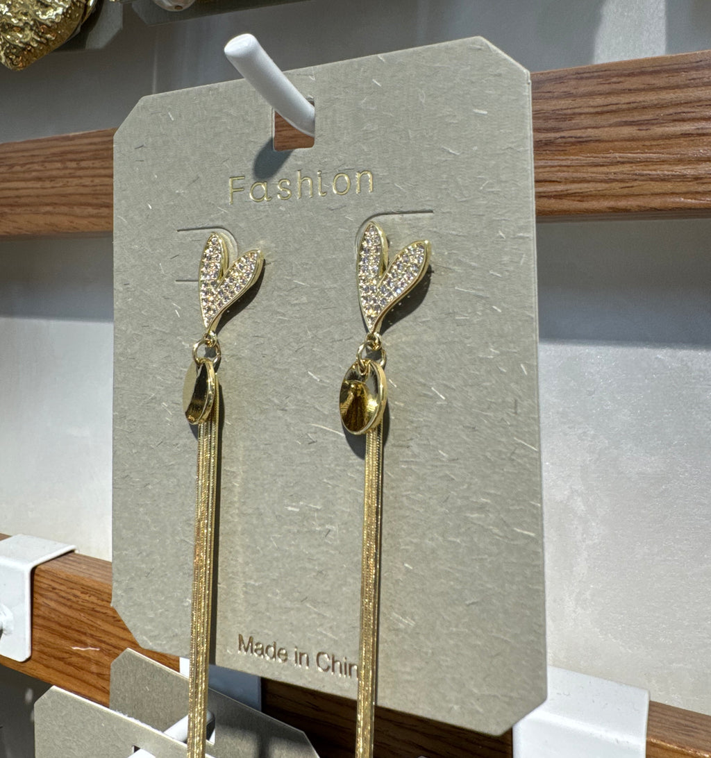 Leaf Link Chain Fringe Earrings - W3-0341