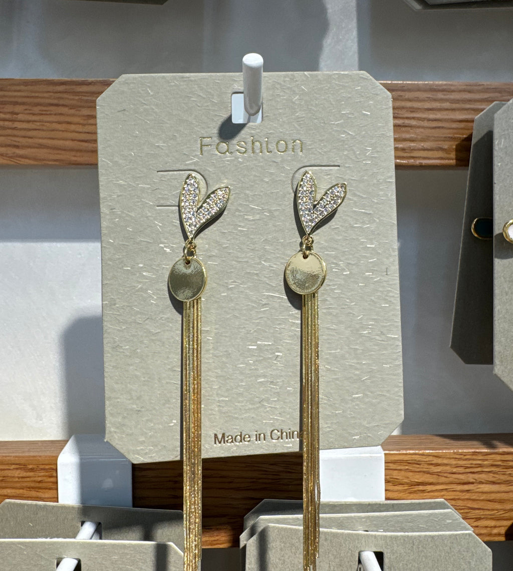 Leaf Link Chain Fringe Earrings - W3-0341