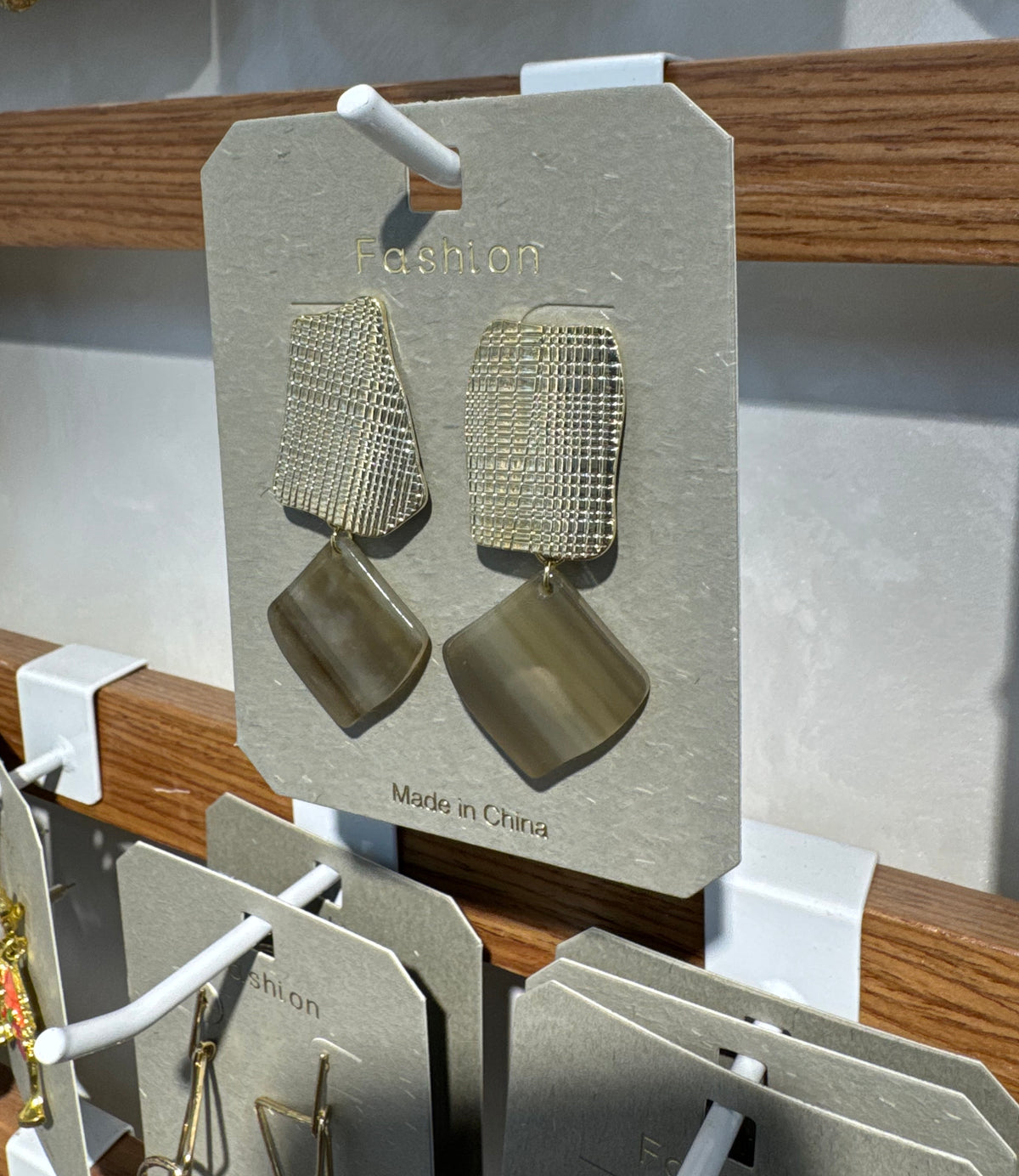 Brushed Square Drop Earrings - W3-0345