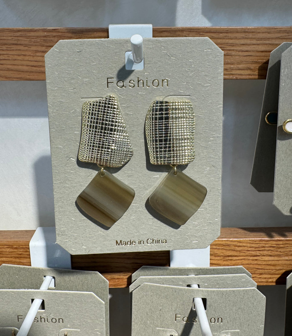 Brushed Square Drop Earrings - W3-0345
