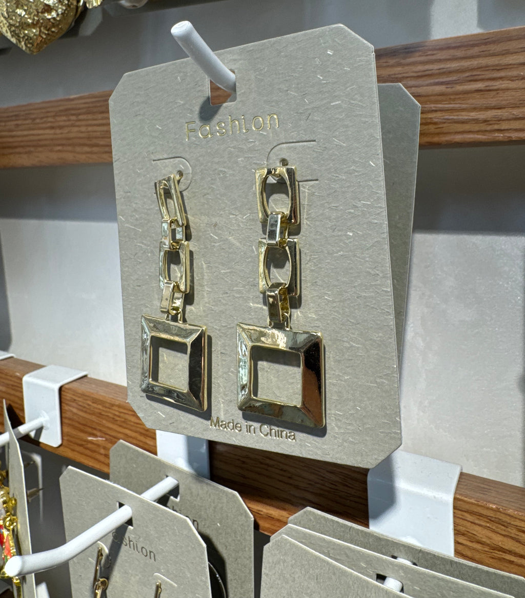 Square Chain Link Earrings - W3-0358