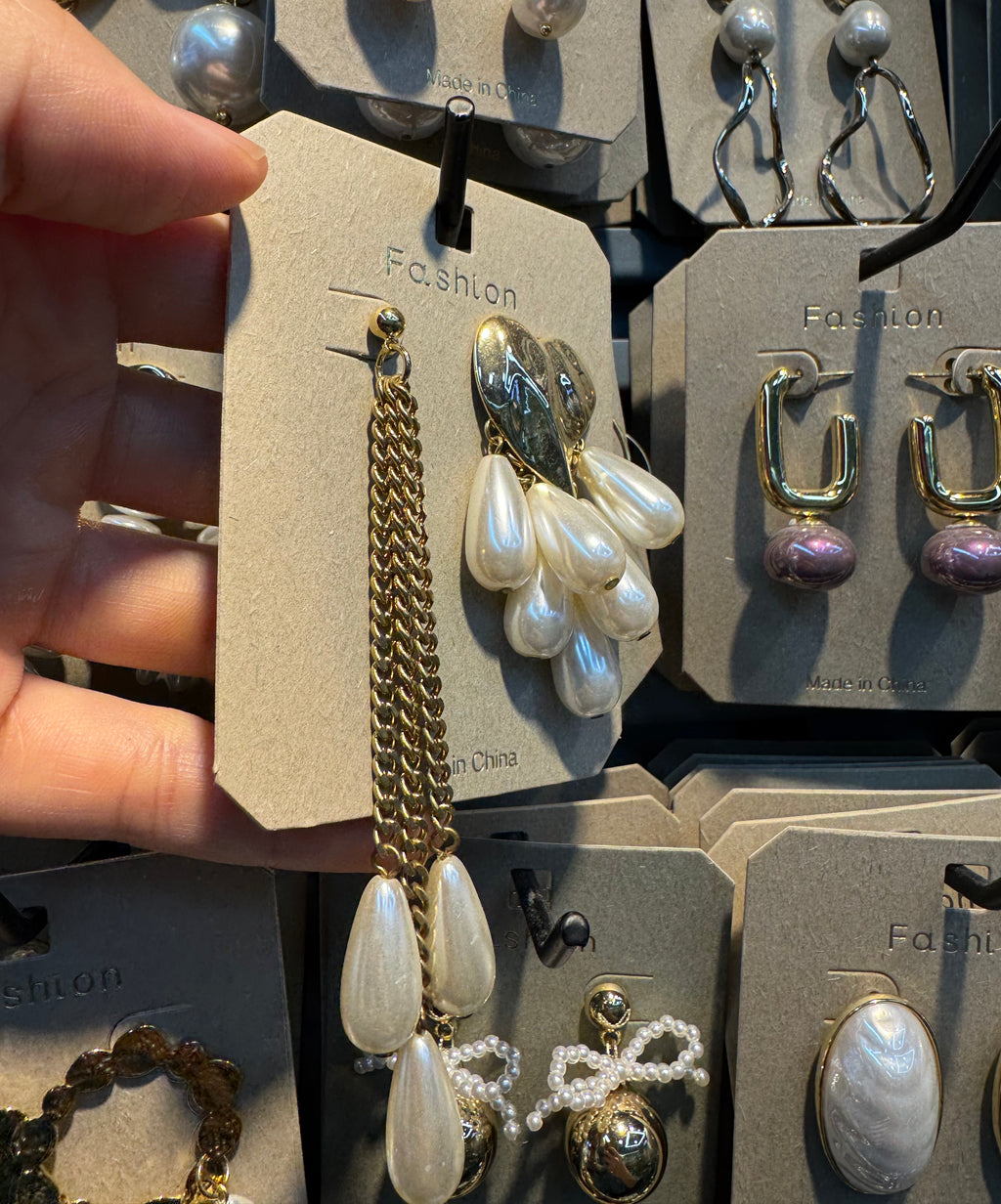 Asymmetric Pearl Tassel Earrings - W3-0359