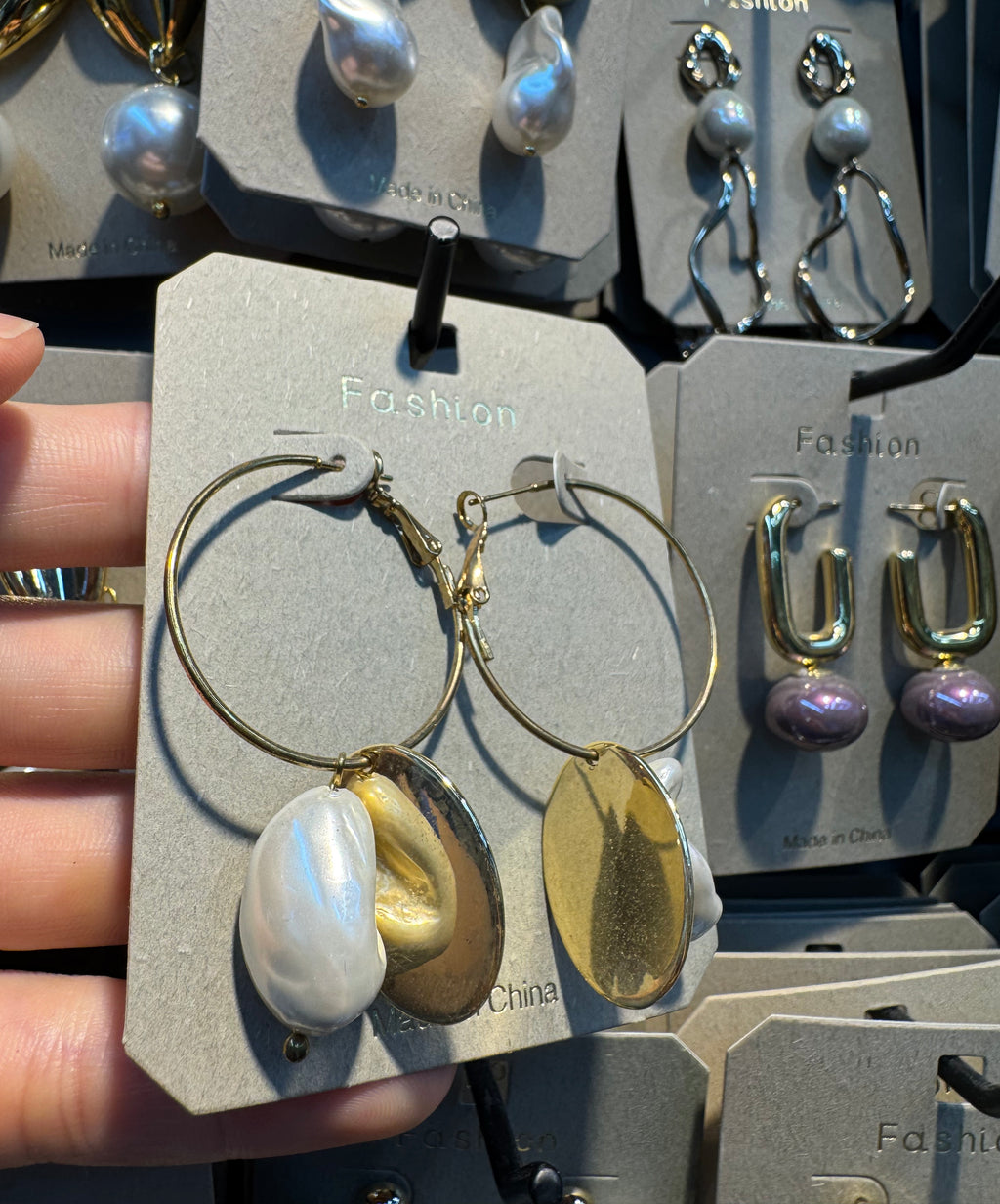 Mixed Oval Charm Hoop Earrings - W3-0360