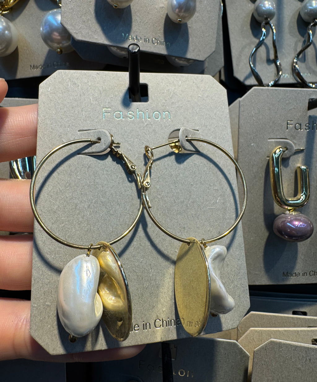 Mixed Oval Charm Hoop Earrings - W3-0360