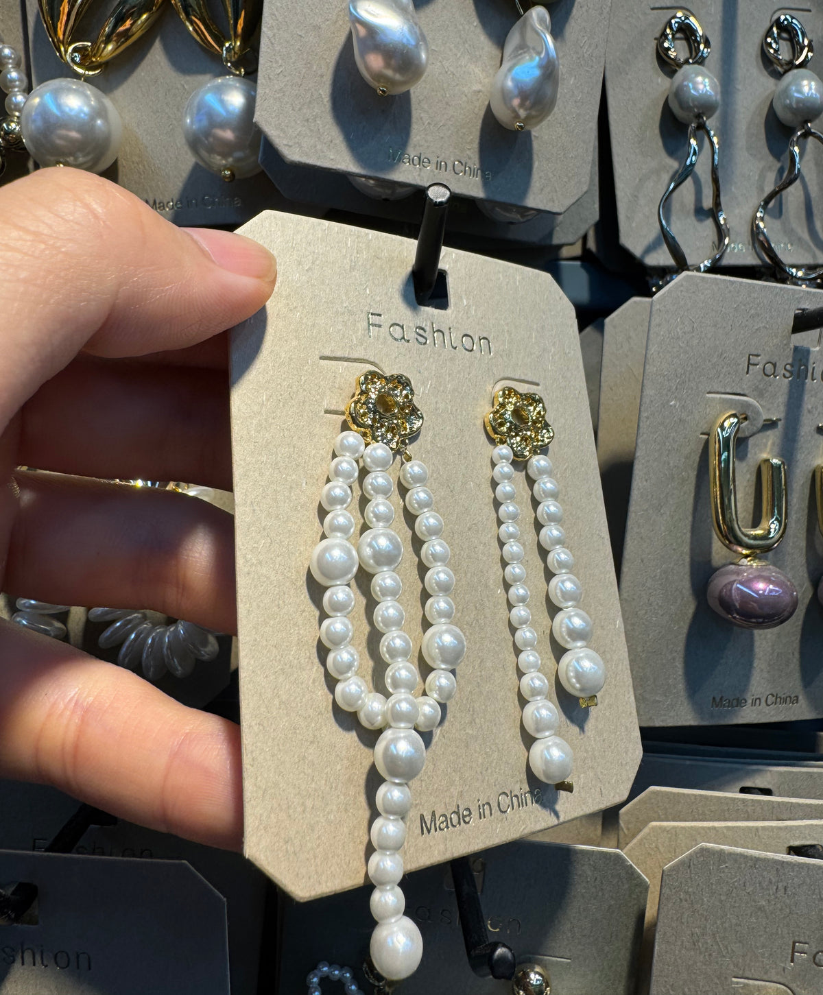 Triple Pearl Tassel Earrings - W3-0361