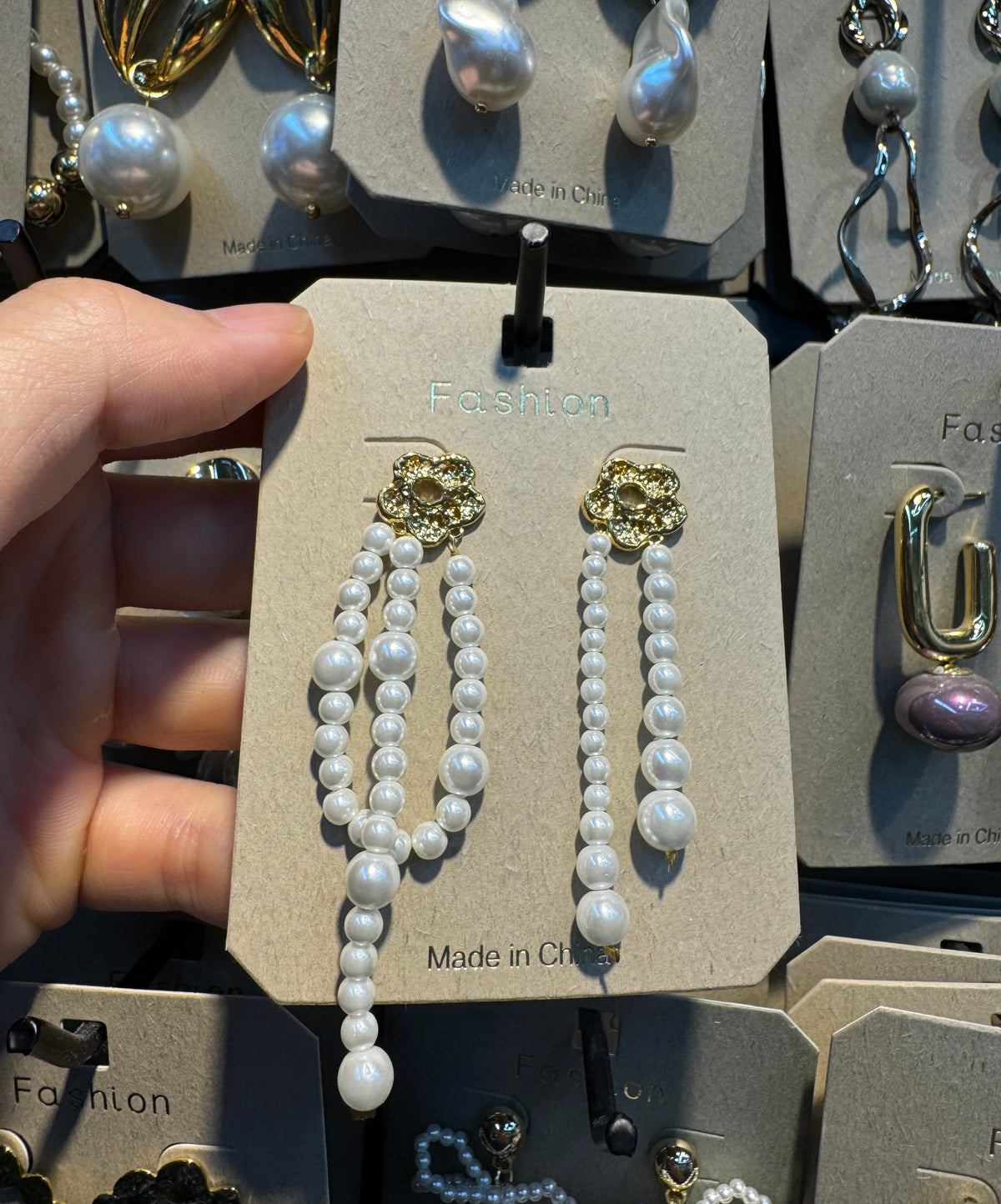 Triple Pearl Tassel Earrings - W3-0361