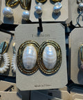 Ornate Oval Pearl Stud Earrings - W3-0363