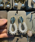 Shell Top Beaded Loop Earrings - W3-0364