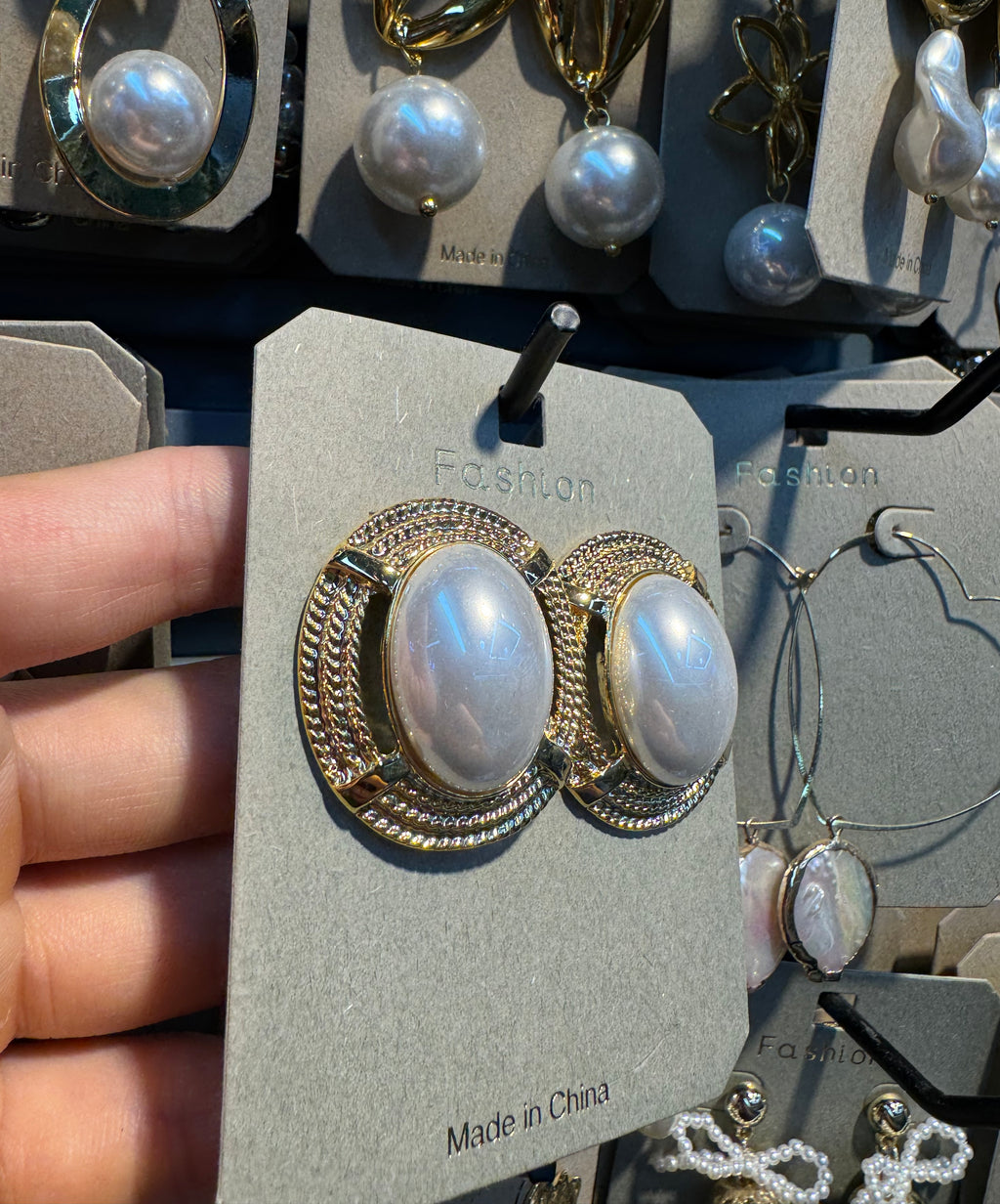 Framed Pearl Dome Stud Earrings - W3-0366