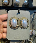 Framed Pearl Dome Stud Earrings - W3-0366