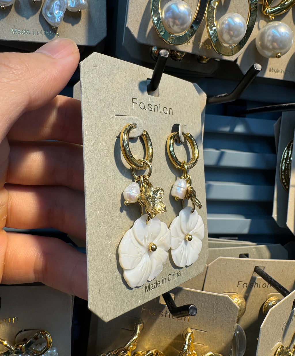 Double Flower Charm Hoops - W3-0370