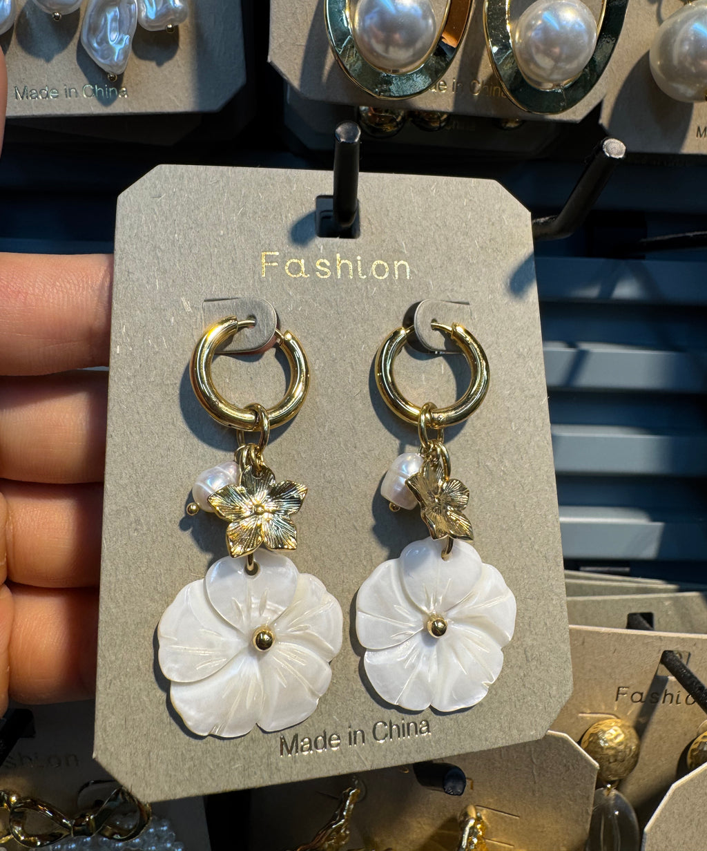 Double Flower Charm Hoops - W3-0370