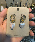 Heart Pearl Chain Link Earrings - W3-0371