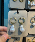 Baroque Pearl Drop Hoop Earrings - W3-0375