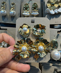 Textured Flower Pearl Studs - W3-0379