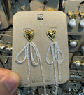Heart Top Beaded Bow Earrings - W3-0383
