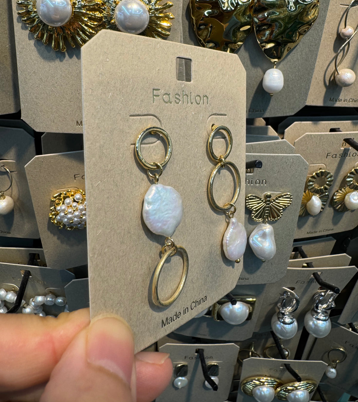 Asymmetric Pearl Ring Earrings - W3-0387