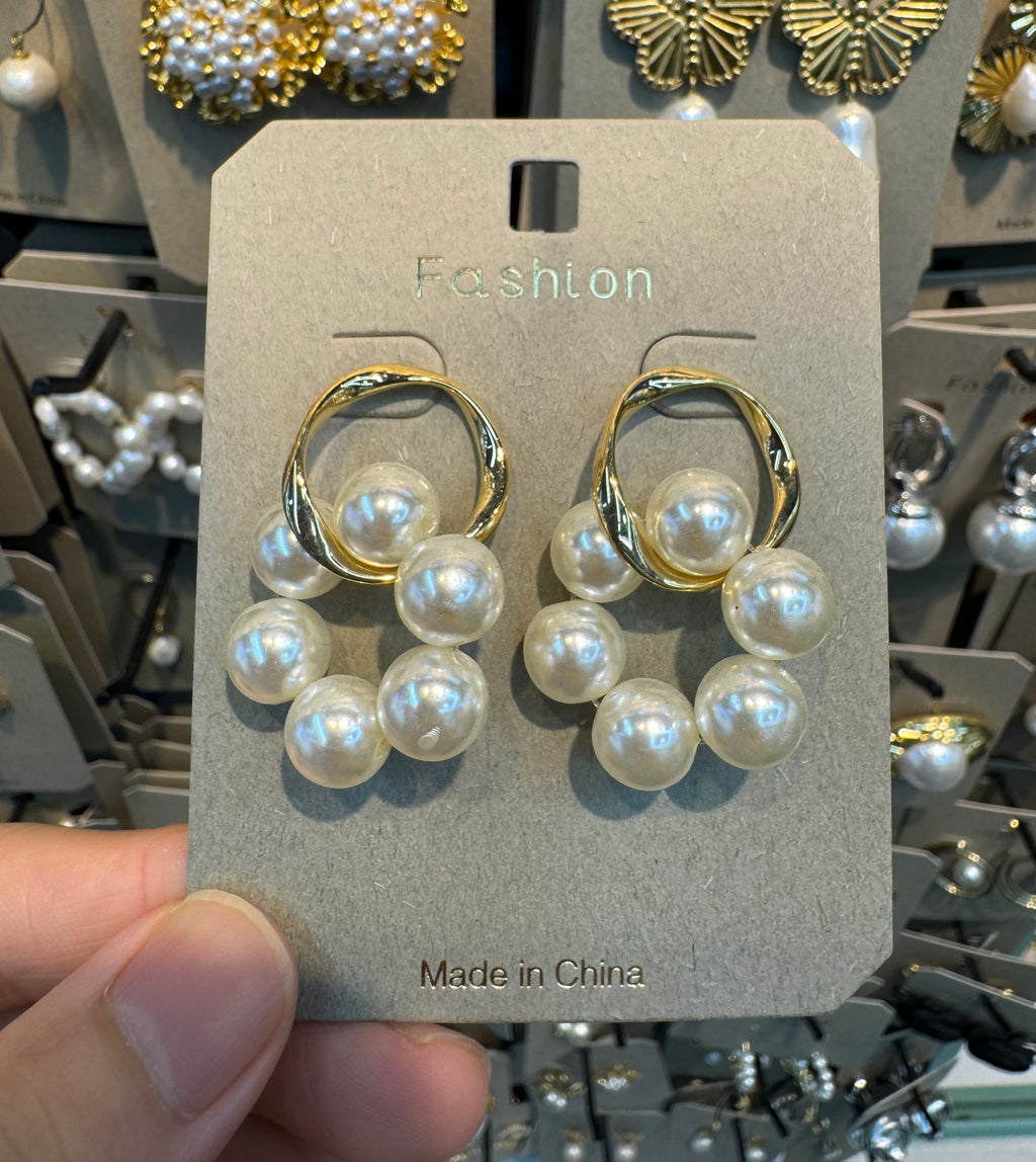 Multi Pearl Charm Hoop Earrings - W3-0388